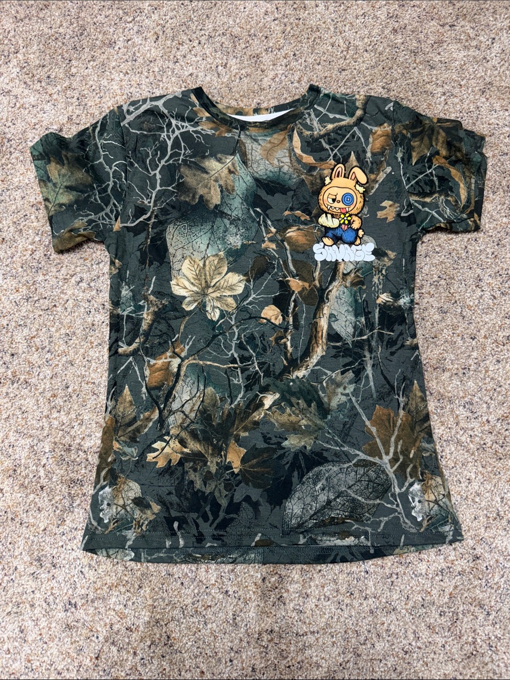 Kids Camouflage Graphic Tee with Bunny Patch - Green